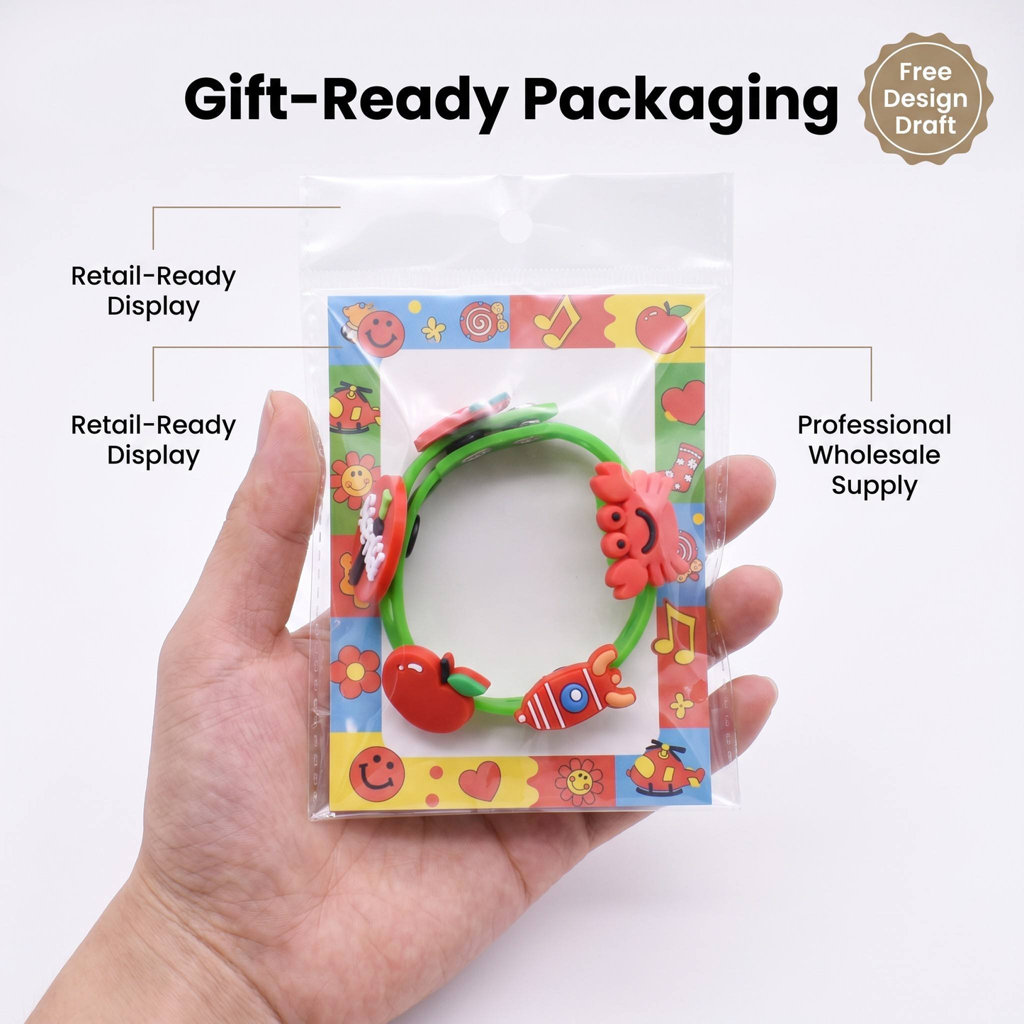 Adjustable PVC wristband charms gift packaging