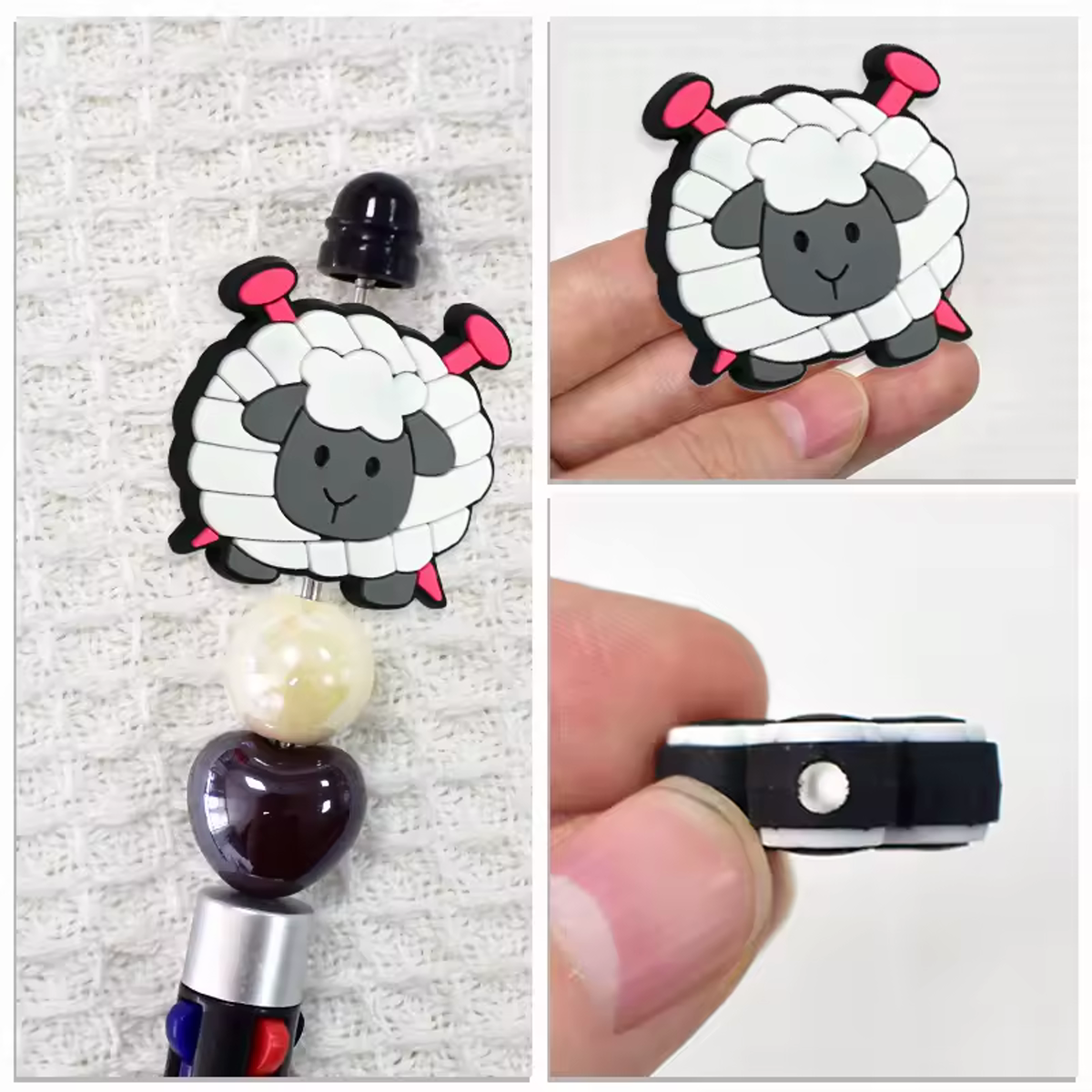 Sheep woolen animal PVC pen topper close-up