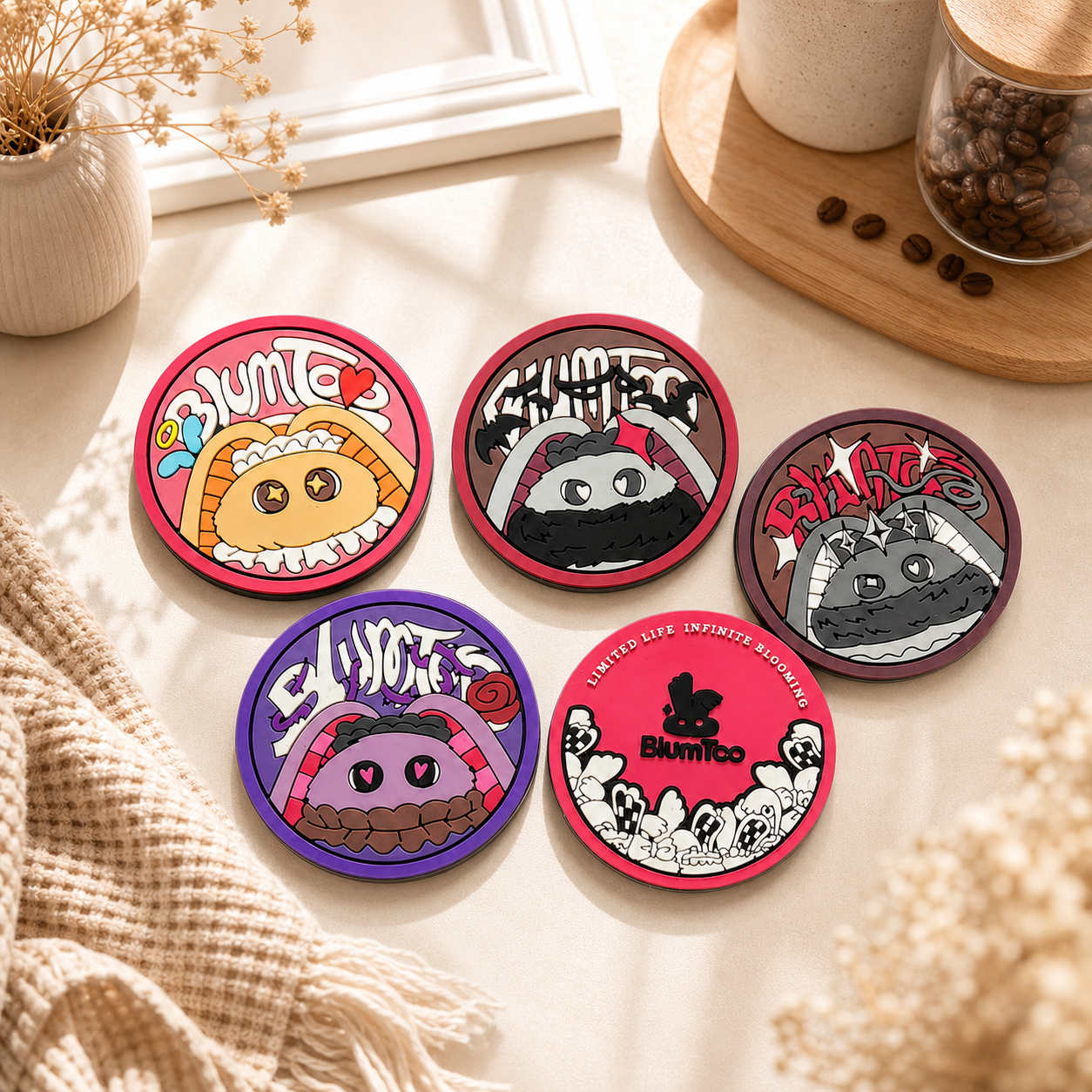 Blumtoo PVC coaster collection in colorful bunny designs