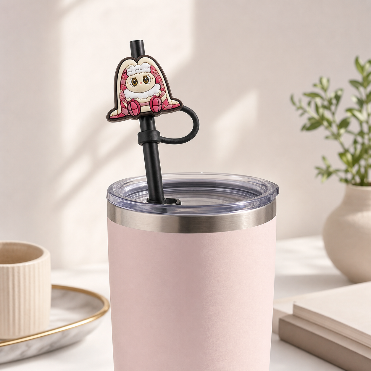 Blumtoo PVC straw topper on a reusable tumbler straw