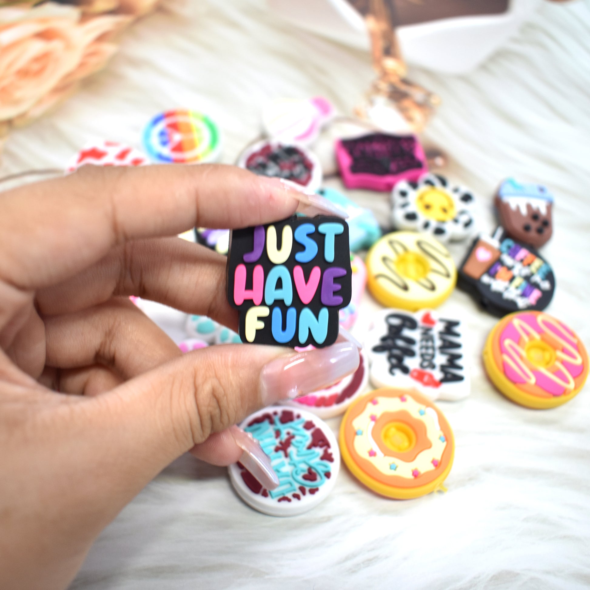 Custom PVC Focal Beads & Pen Charms size or group view for DIY pens and crafts