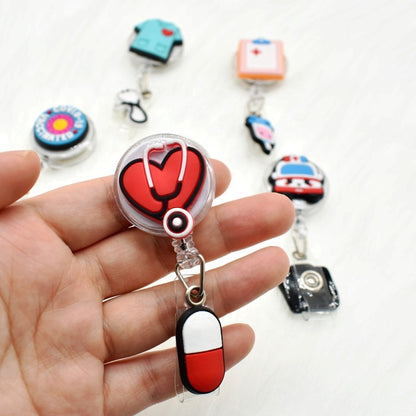 Xiaoyeah Cute Medical Badge Reel Set ([7] Pcs) | 360° Rotatable Clips Bulk Pack lifestyle product image for badges and lanyards