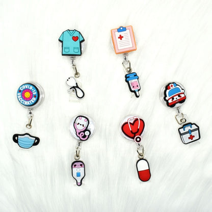 Xiaoyeah Cute Medical Badge Reel Set ([7] Pcs) | 360° Rotatable Clips Bulk Pack close-up detail image for badges and lanyards