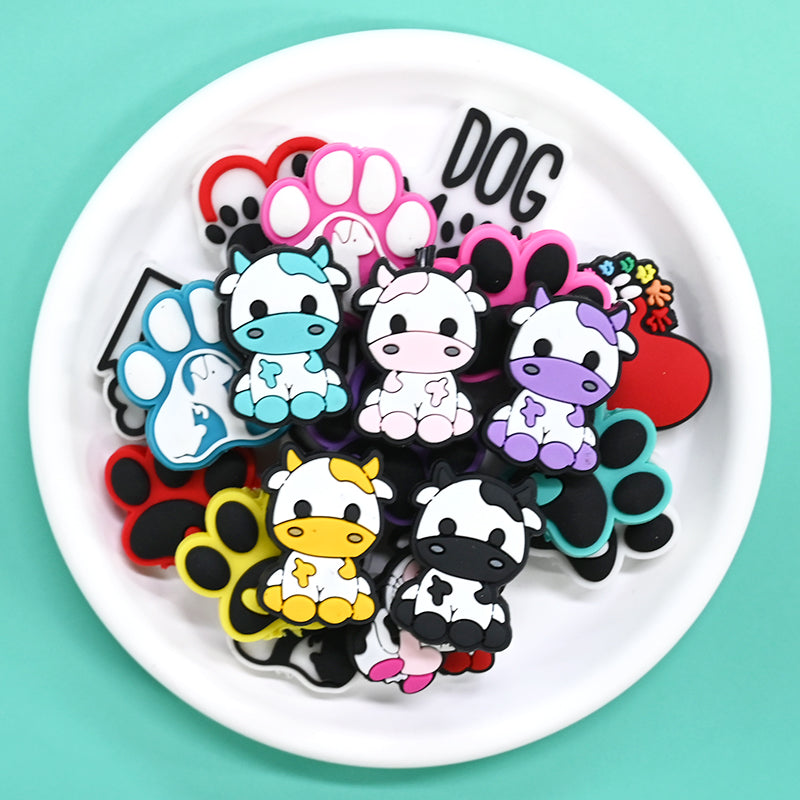 Xiaoyeah Cute Cow Silicone Focal Beads Bulk Pack ([12] Pcs) | DIY Supplies close-up detail image for DIY pens and crafts