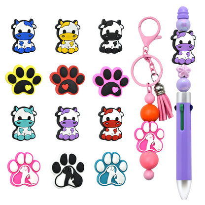 Xiaoyeah Cute Cow Silicone Focal Beads Bulk Pack ([12] Pcs) | DIY Supplies size or group view for DIY pens and crafts