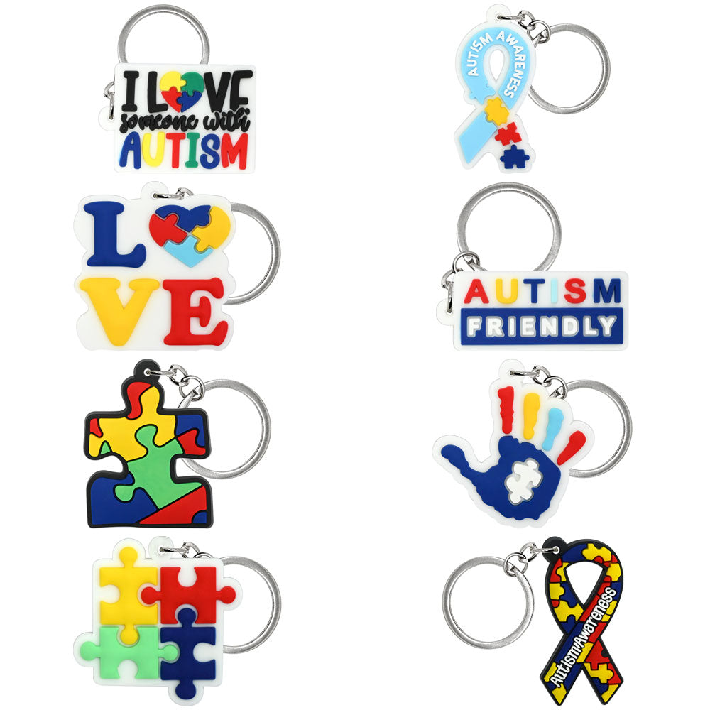 Colorful Autism Awareness Charms Bulk Pack ([8] Pcs) | Soft Rubber Keychains