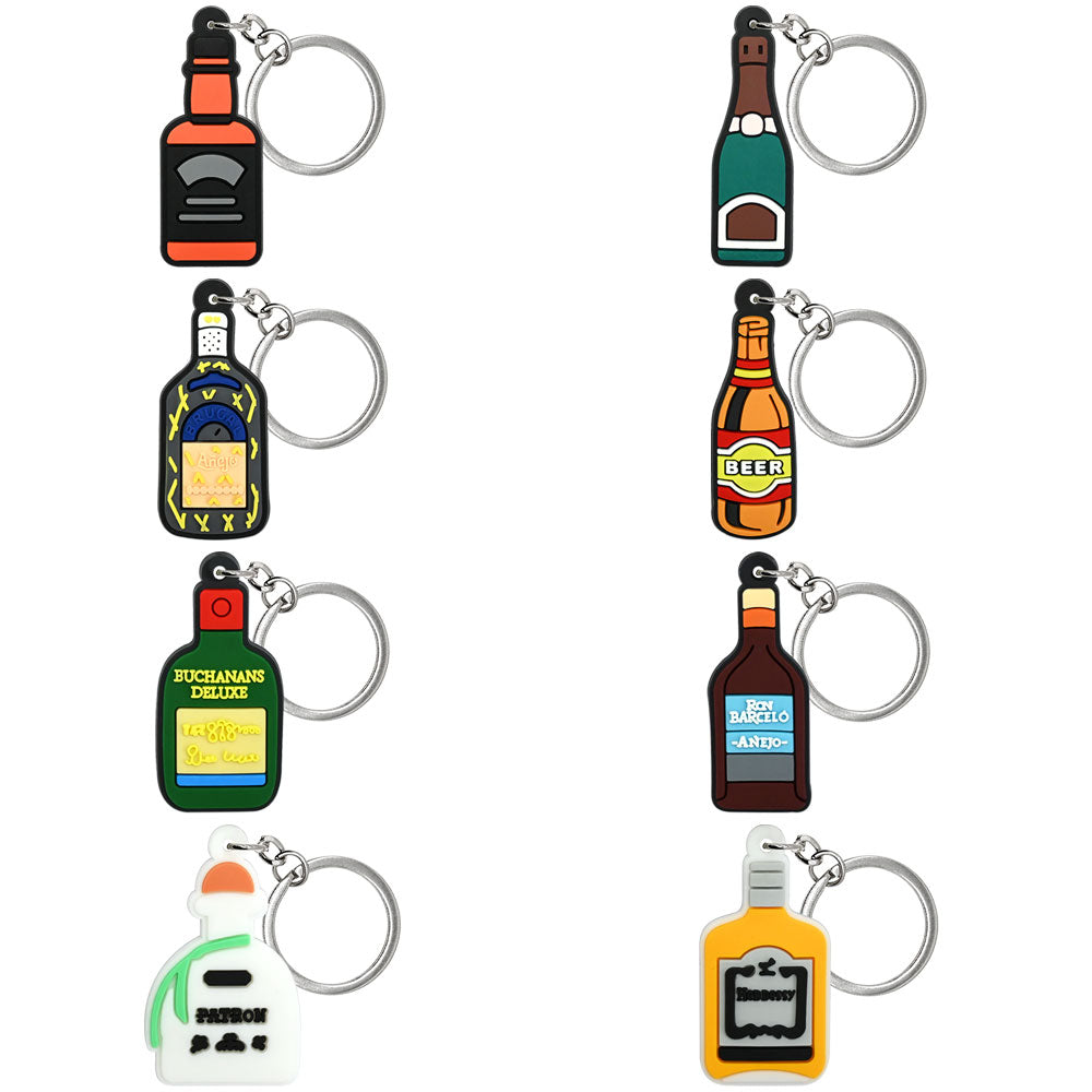 Cute 3D Bottle Keychains Set for Backpacks ([8] Pcs) | Ready to Ship Bundle close-up detail image for bags and keys