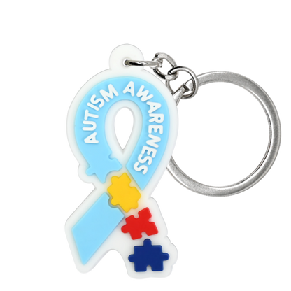 Colorful Autism Awareness Charms Bulk Pack ([8] Pcs) | Soft Rubber Keychains close-up detail image for bags and keys