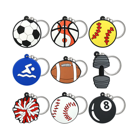 Cute Sports Theme PVC Keychains Set of [9] | Gym Bag Charms Bulk Gifts
