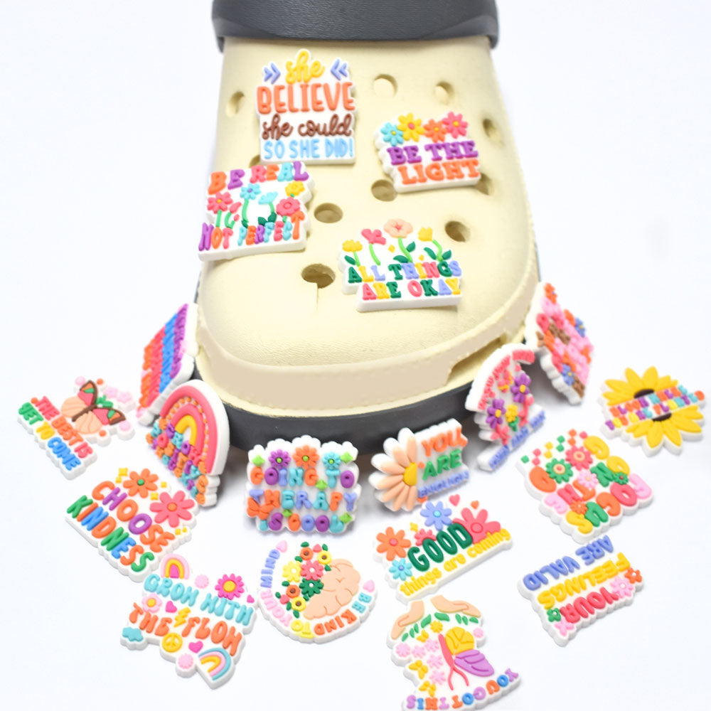 Motivational Letter PVC Shoe Charms Set for Clog Shoes packaging or gift image for clog shoes