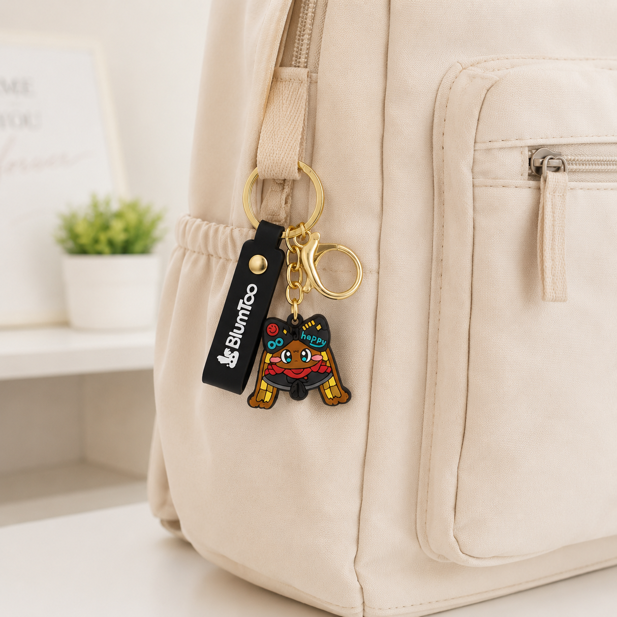Blumtoo Pink Bunny PVC Keychain with Wrist Strap detail image