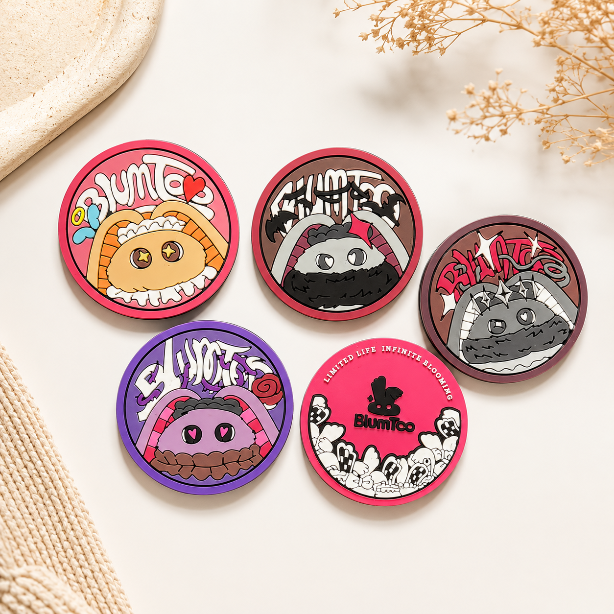 Blumtoo Colorful Bunny PVC Coaster Set of 5 main product image