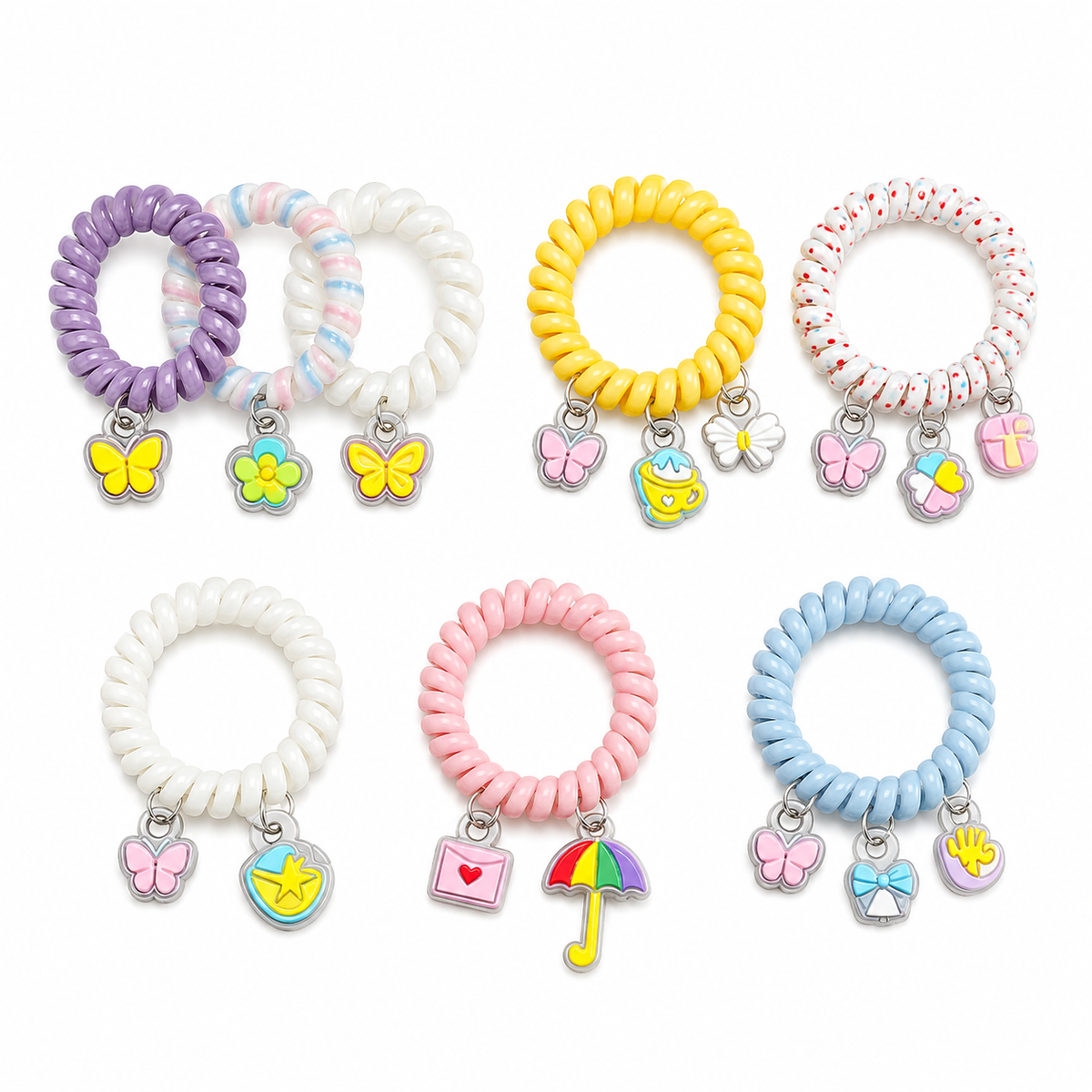 Pastel Spiral Coil Hair Tie with Kawaii PVC Charm