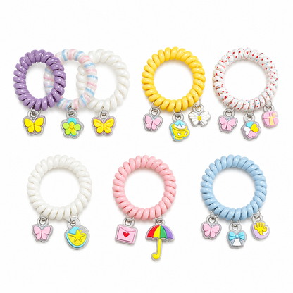 Pastel Spiral Coil Hair Tie with Kawaii PVC Charm