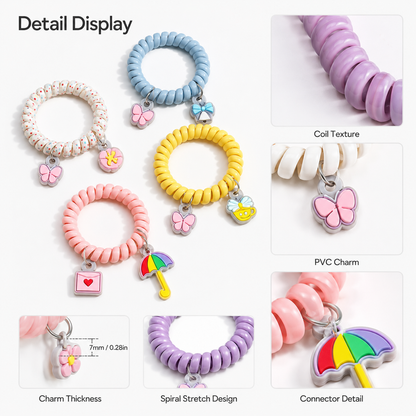 Pastel Spiral Coil Hair Tie with Kawaii PVC Charm