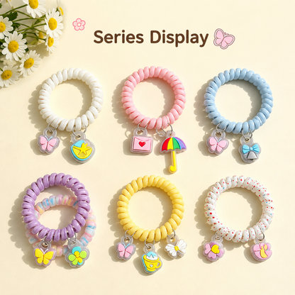 Pastel Spiral Coil Hair Tie with Kawaii PVC Charm