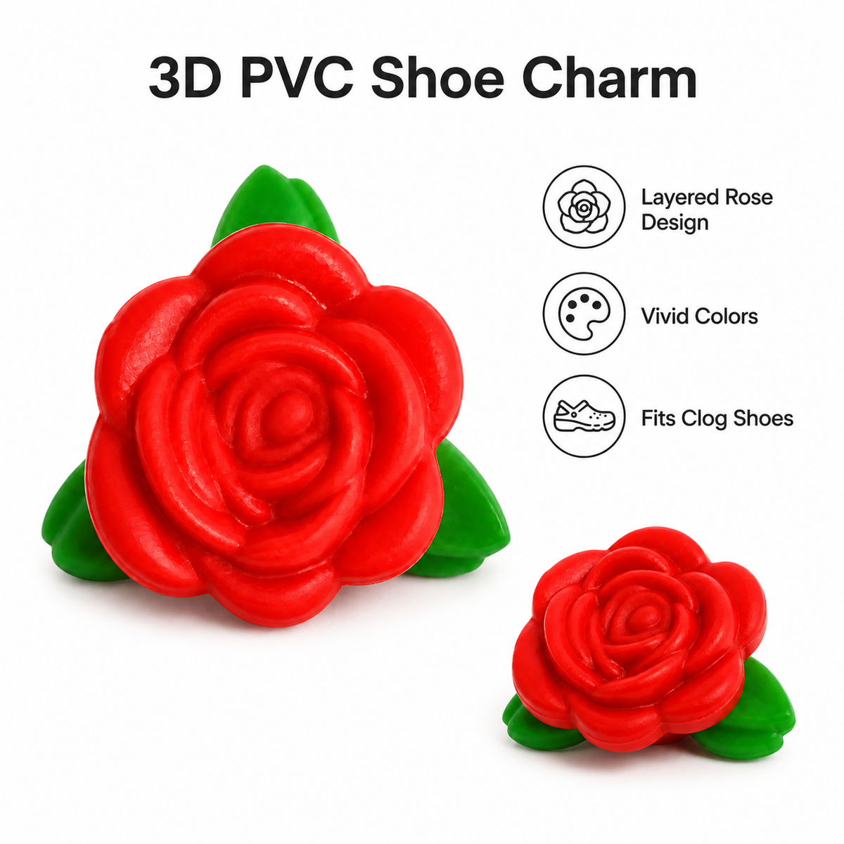 Red Rose PVC Shoe Charm for Foam Clogs