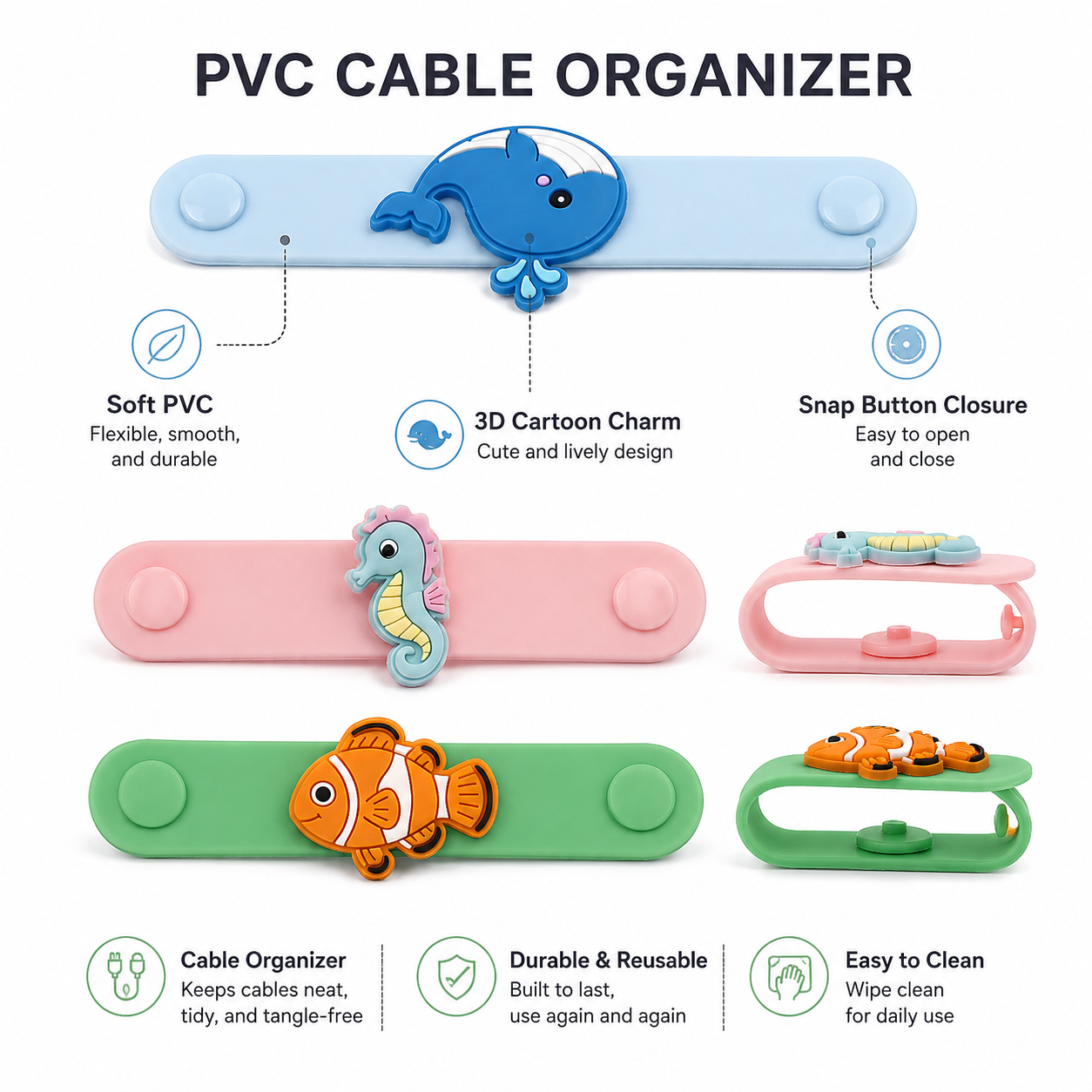 Ocean PVC Cable Organizer Wristband