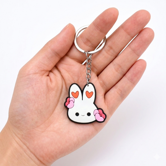 Adorable Rabbit Keyrings Set ([9] Pcs) | Durable Soft PVC Backpack Charms Bulk