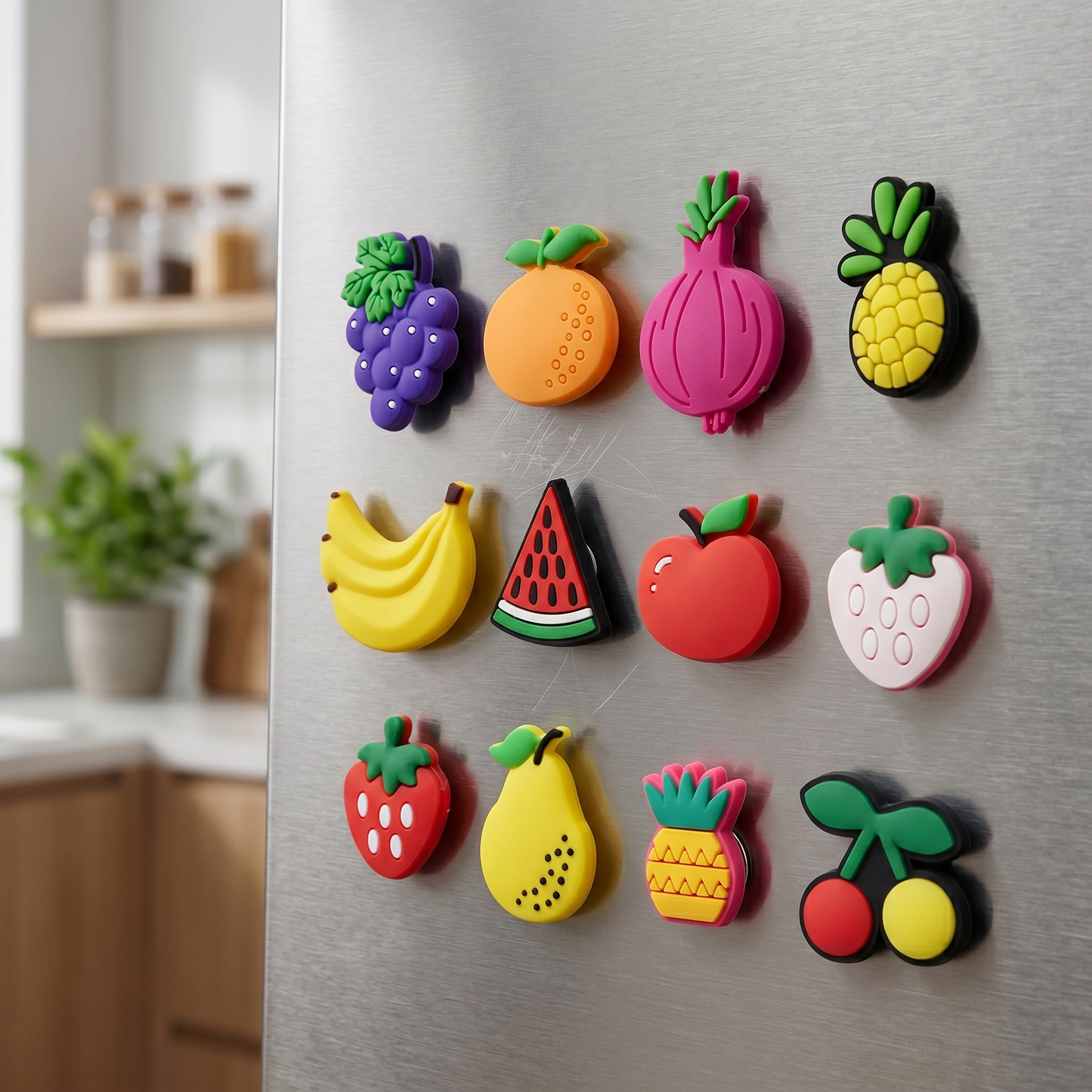 Xiaoyeah Cute Fruit PVC Fridge Magnets ([12] Pcs Set) | 3D Kitchen Decor size or group view for fridge decor