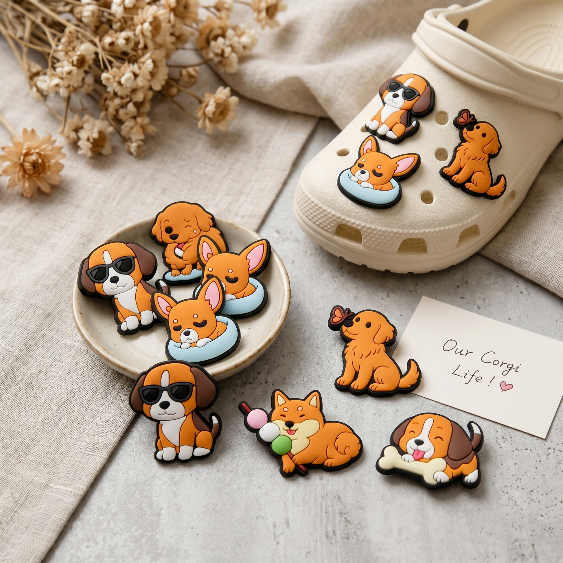 Multi-Style Cartoon Dog Shoe Charms Set – Cute DIY Clog Decoration Gifts Bundle main product image for clog shoes