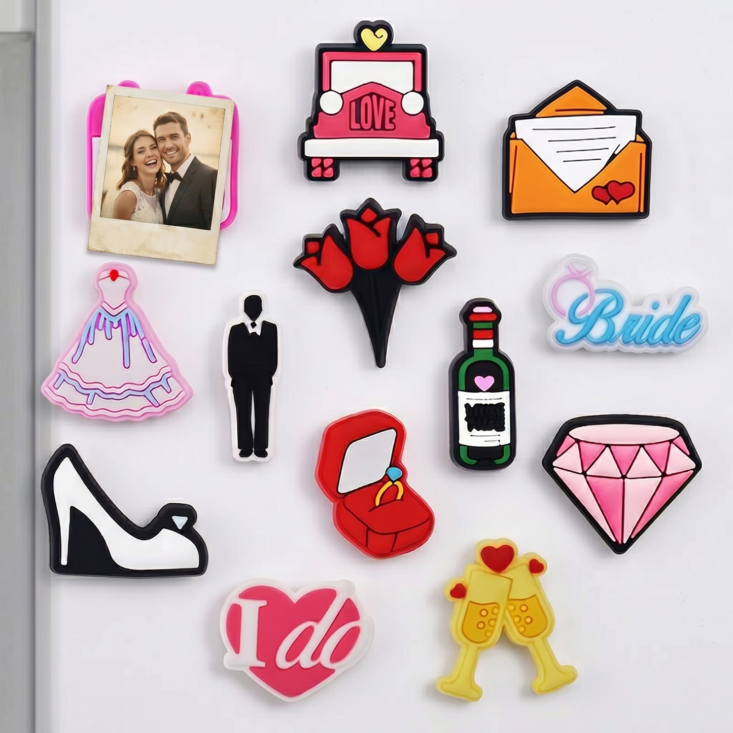 Xiaoyeah Wedding Theme PVC Fridge Magnets Set of [13] | Bridal Shower Decor lifestyle product image for fridge decor