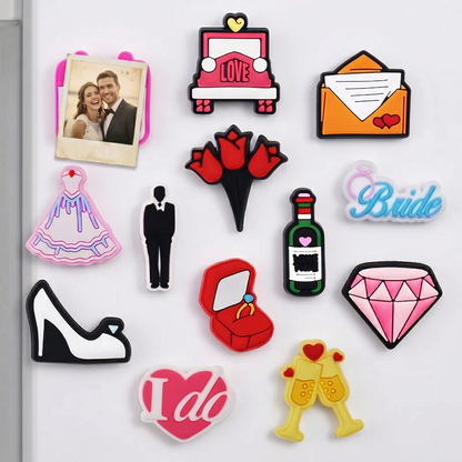 Xiaoyeah Wedding Theme PVC Fridge Magnets Set of [13] | Bridal Shower Decor lifestyle product image for fridge decor