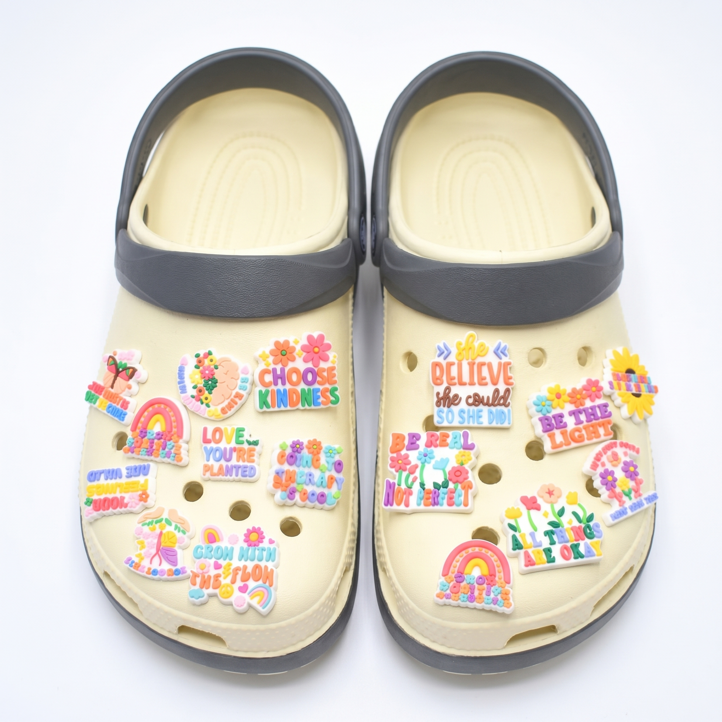 Motivational Letter PVC Shoe Charms Set for Clog Shoes lifestyle product image for clog shoes