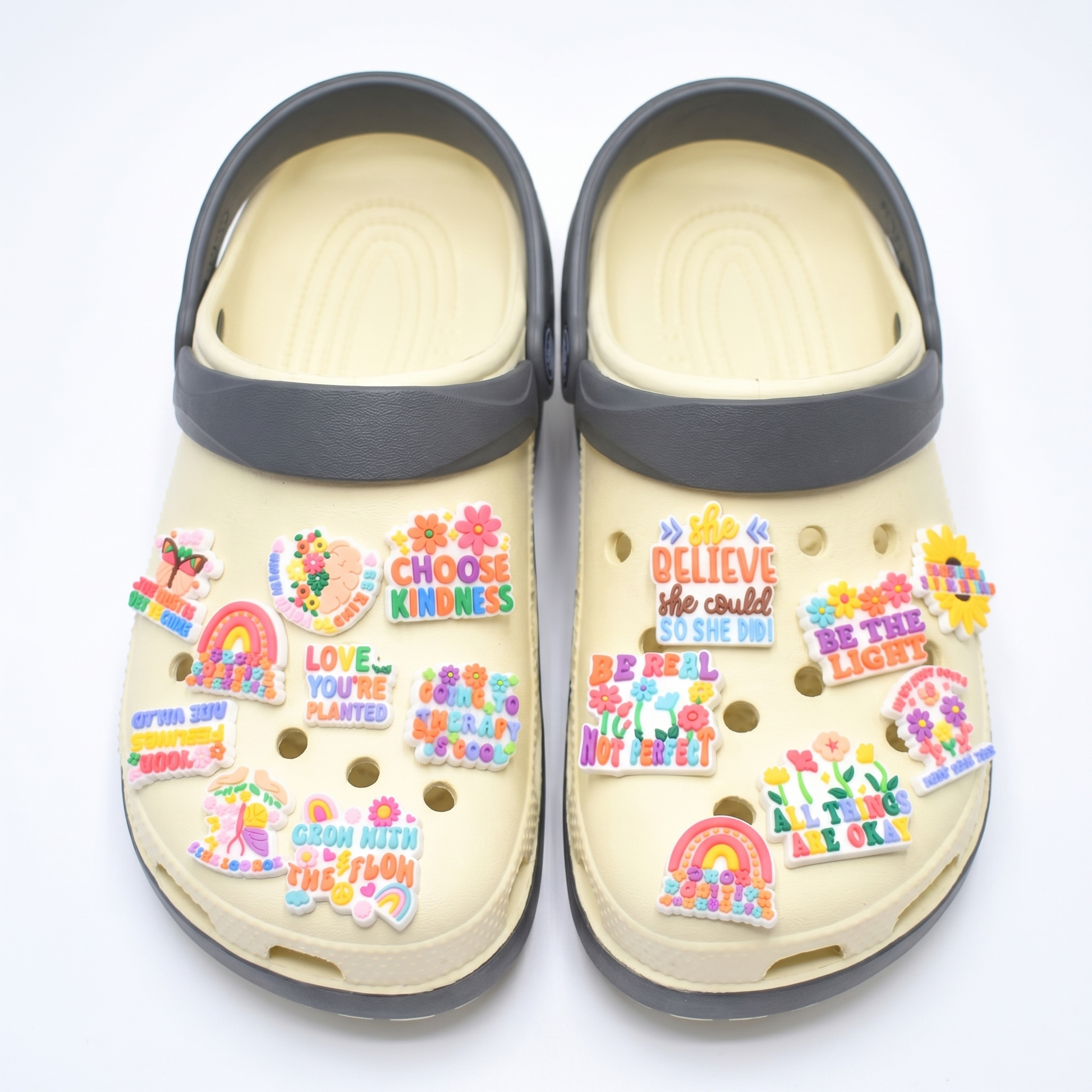 Motivational Letter PVC Shoe Charms Set for Clog Shoes lifestyle product image for clog shoes