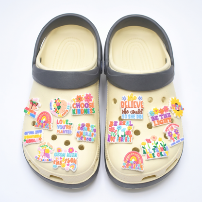 Motivational Letter PVC Shoe Charms Set for Clog Shoes lifestyle product image for clog shoes