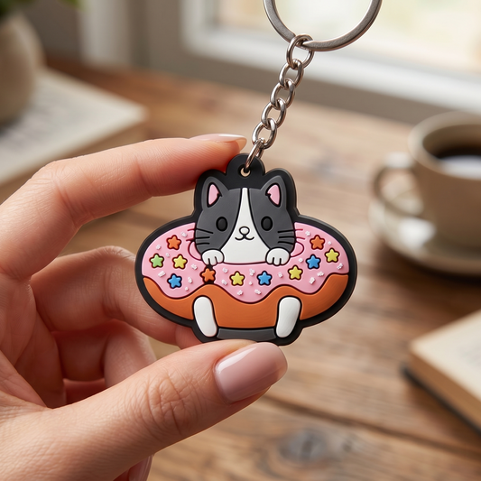 Cute 3D Cat PVC Keychains Pack ([8] Pcs) | Backpack Charms Bundle main product image for bags and keys