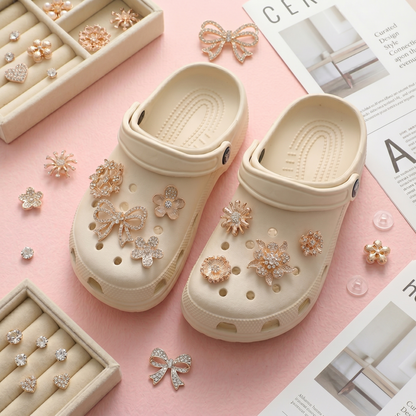 Floral Pearl Rhinestone Shoe Charms Set for Clog Shoes additional detail image for clog shoes