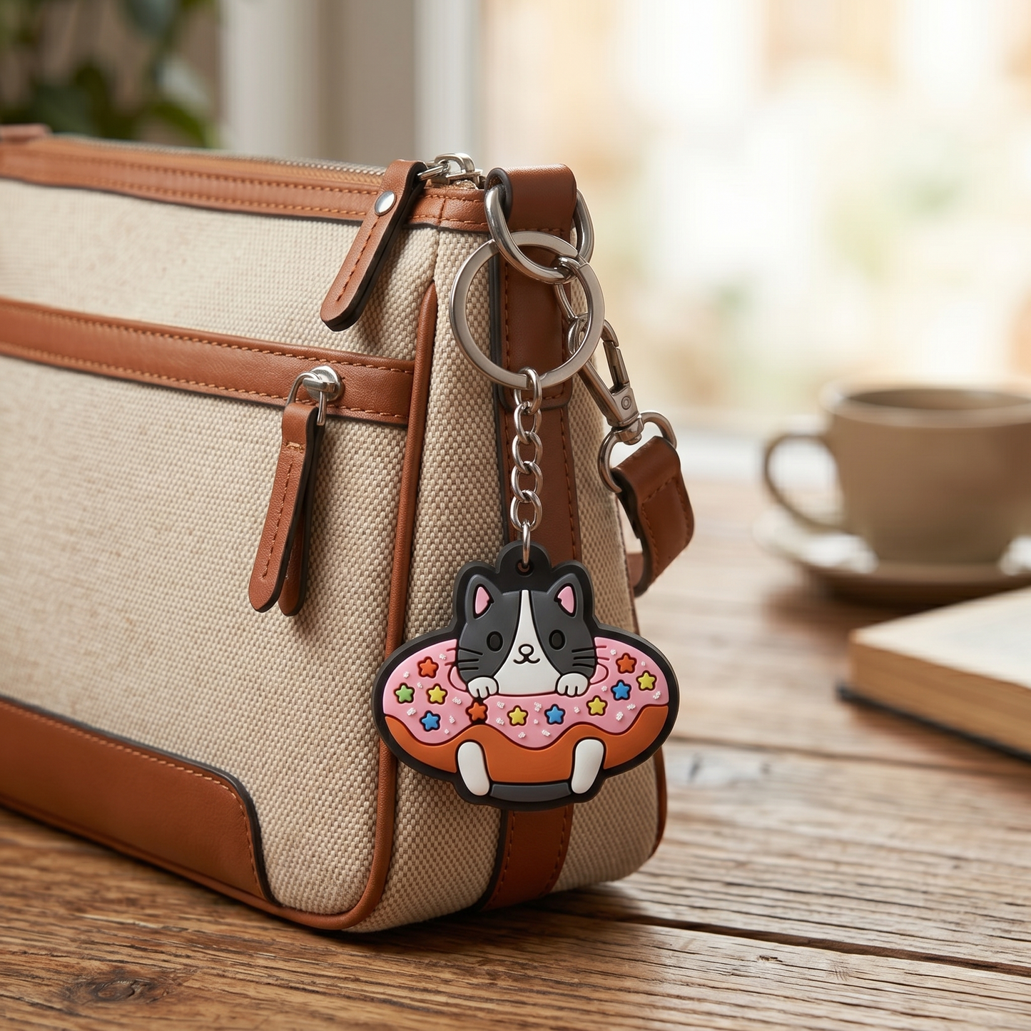 Cute 3D Cat PVC Keychains Pack ([8] Pcs) | Backpack Charms Bundle size or group view for bags and keys