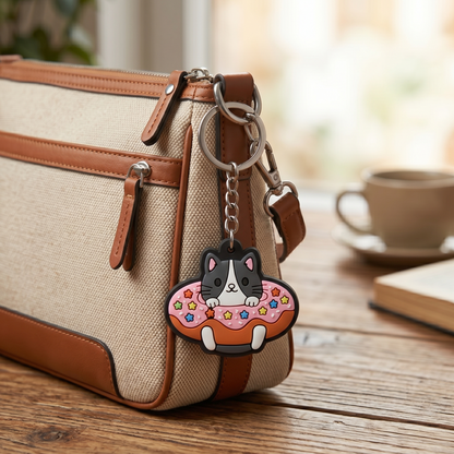 Cute 3D Cat PVC Keychains Pack ([8] Pcs) | Backpack Charms Bundle size or group view for bags and keys