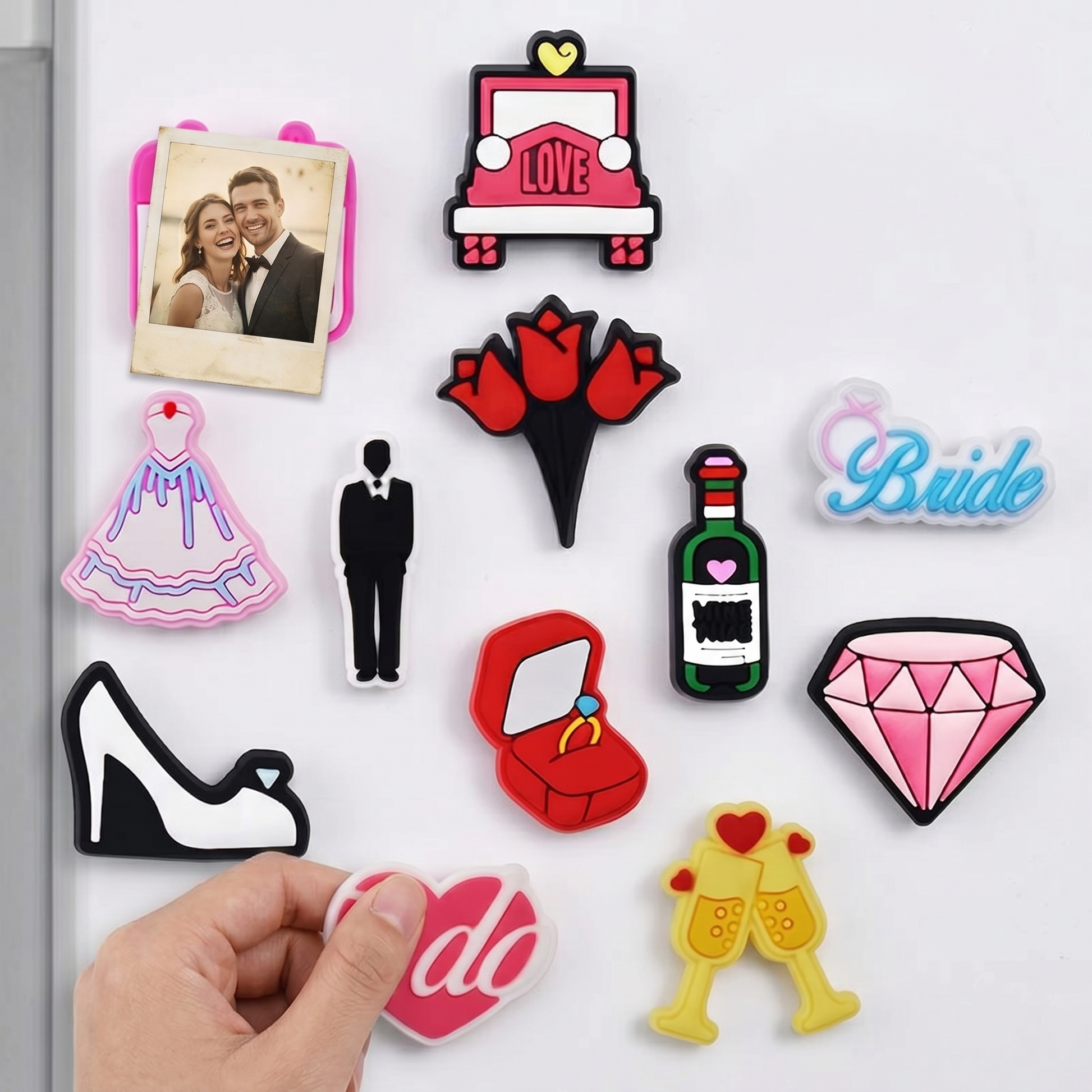 Xiaoyeah Wedding Theme PVC Fridge Magnets Set of [13] | Bridal Shower Decor close-up detail image for fridge decor