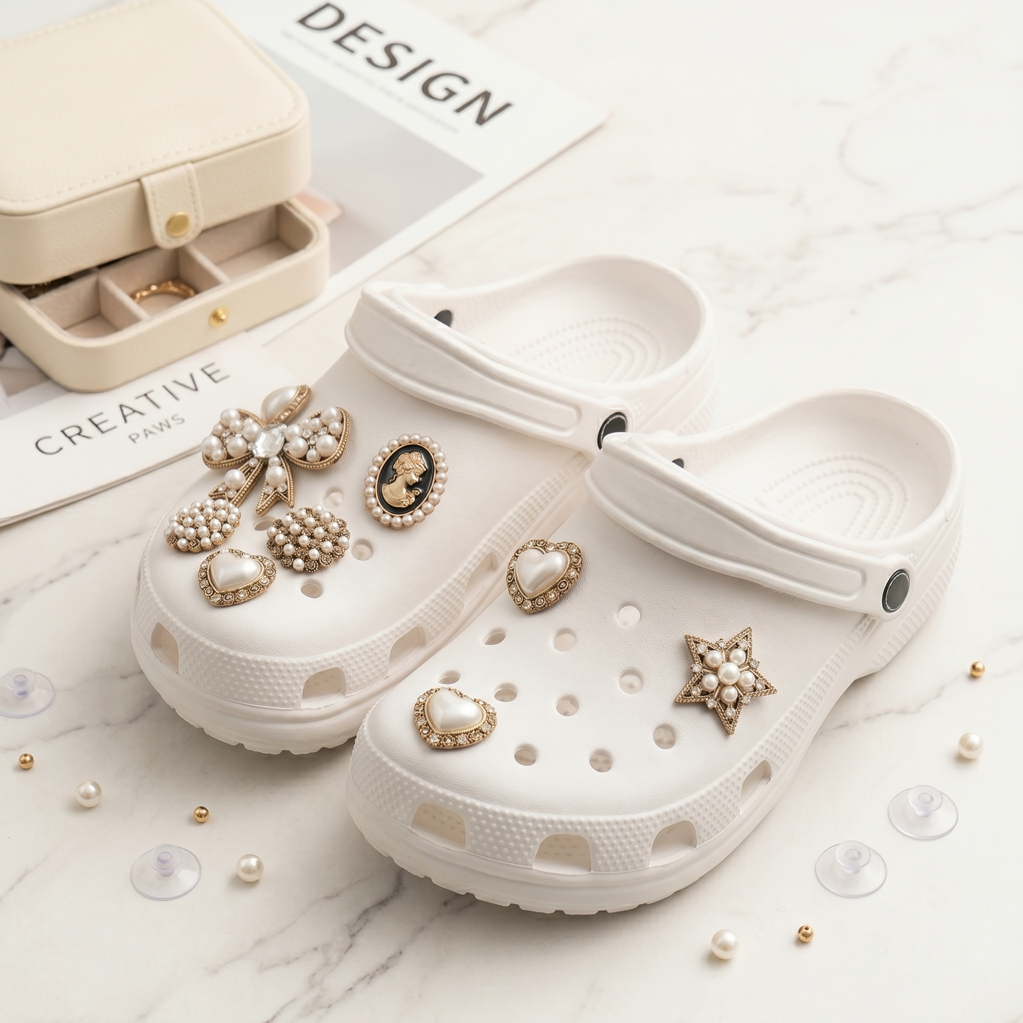 Rhinestone Metal Shoe Charms Set for Clog Shoes close-up detail image for clog shoes