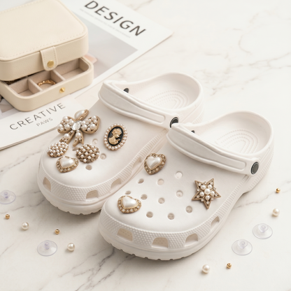 Rhinestone Metal Shoe Charms Set for Clog Shoes close-up detail image for clog shoes