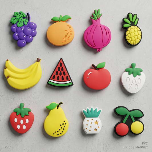 Xiaoyeah Cute Fruit PVC Fridge Magnets ([12] Pcs Set) | 3D Kitchen Decor