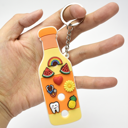 Cute Water Bottle Keyrings Bundle ([6] Pcs) | Soft Rubber Charms close-up detail image for bags and keys
