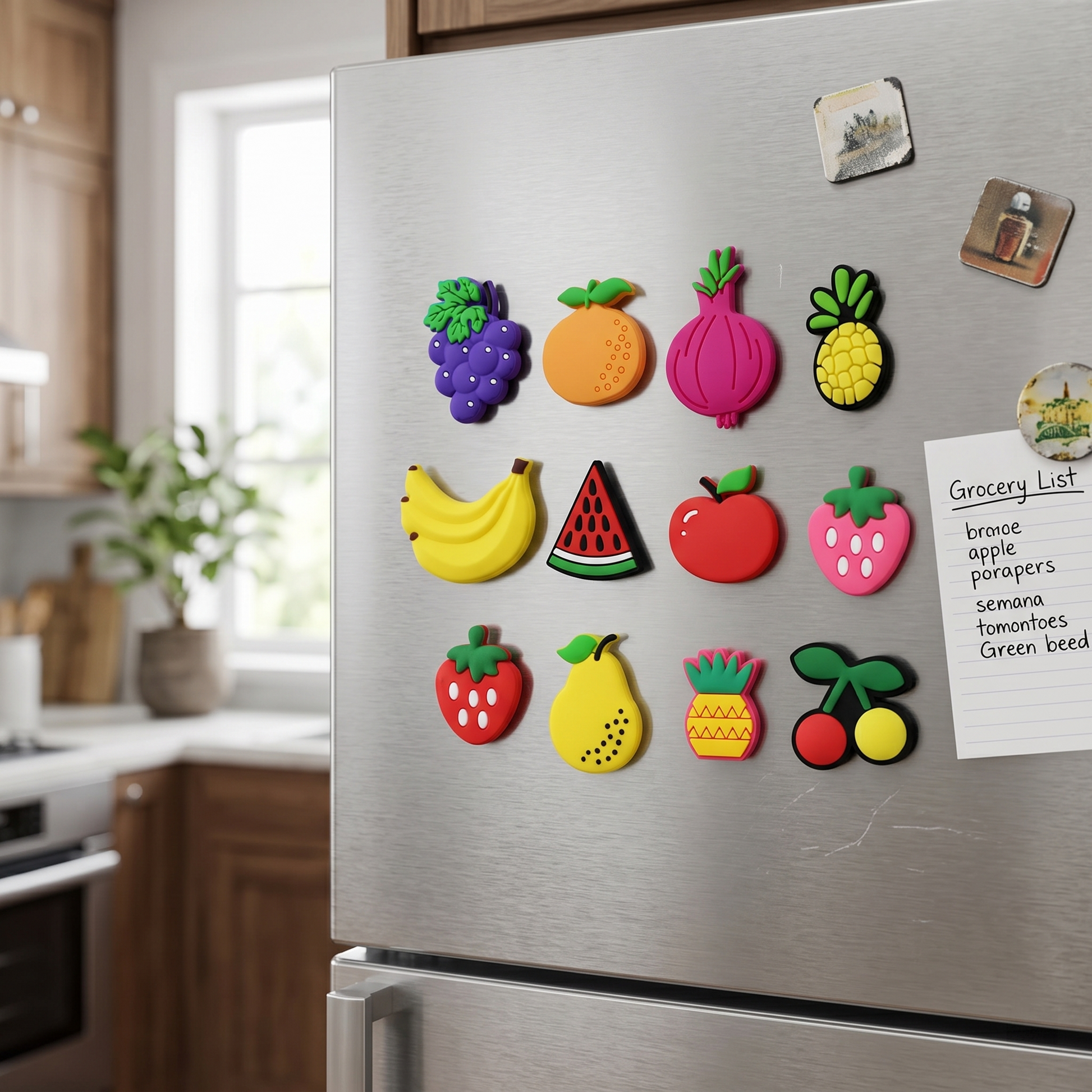 Xiaoyeah Cute Fruit PVC Fridge Magnets ([12] Pcs Set) | 3D Kitchen Decor lifestyle product image for fridge decor