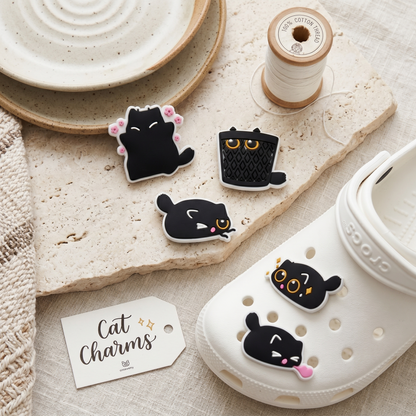 Cute Black Cat PVC Shoe Charms Set for Foam Clogs main product image for clog shoes