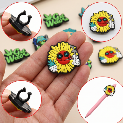 Kawaii Cartoon Pencil Toppers Bulk Set ([13] Pieces) | Durable Soft Rubber Pen Accessories lifestyle product image for cute accessories