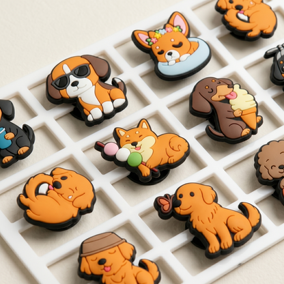 Multi-Style Cartoon Dog Shoe Charms Set – Cute DIY Clog Decoration Gifts Bundle lifestyle product image for clog shoes