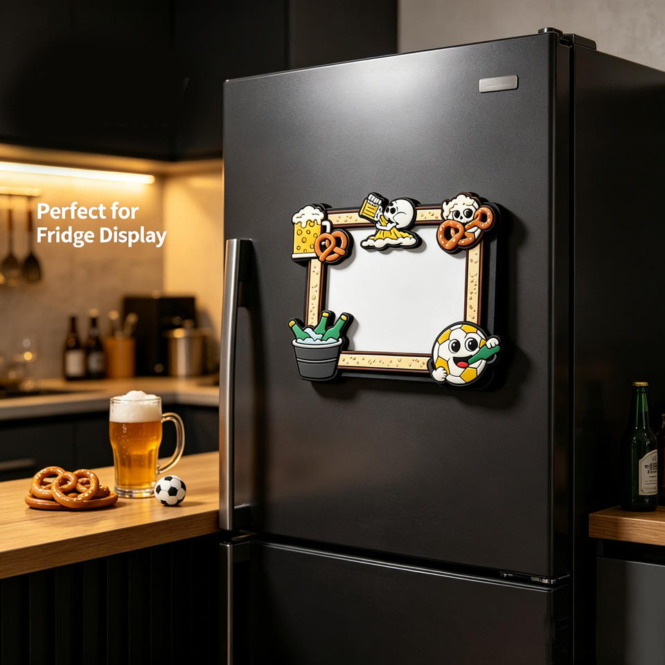 Magnetic photo frame shown on a refrigerator