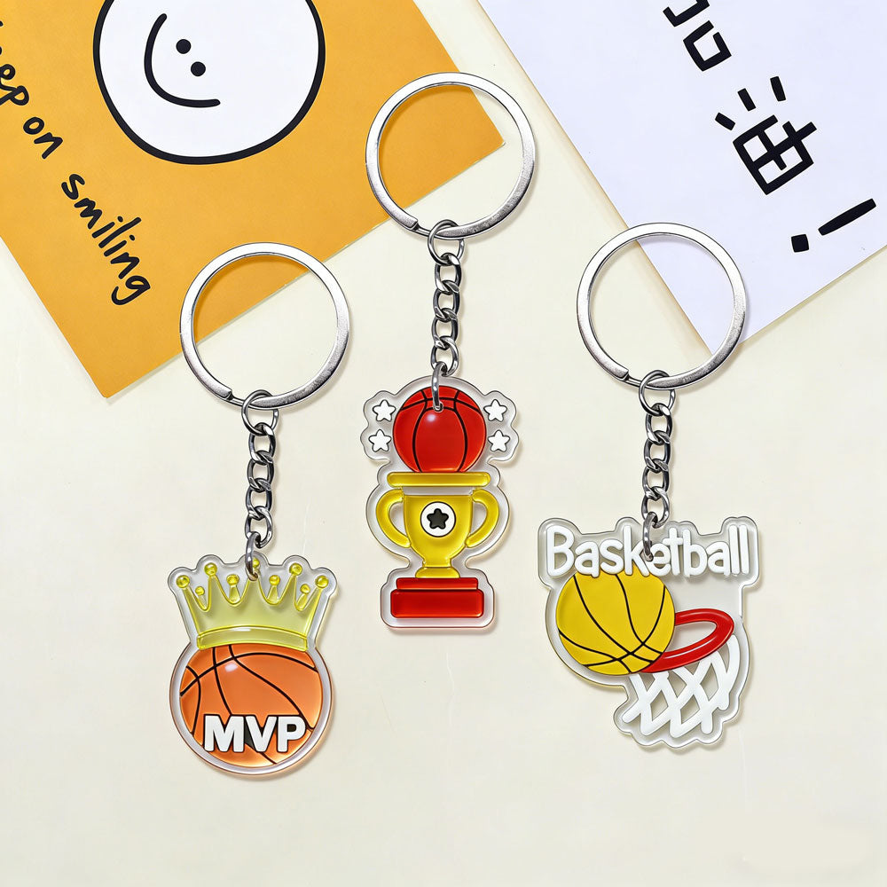 Clear Acrylic Basketball Keyrings Set of [18] | Sports Theme Gifts Bulk