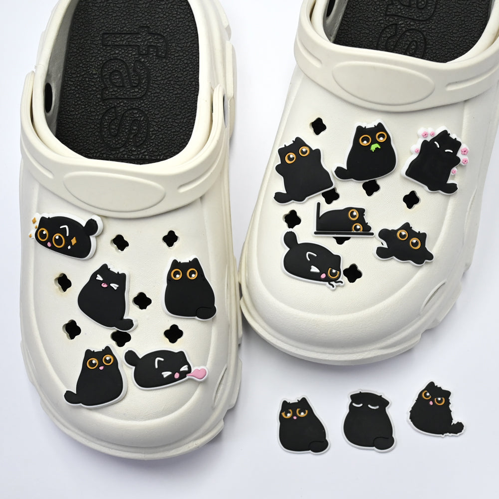 Cute Black Cat PVC Shoe Charms Set for Foam Clogs packaging or gift image for clog shoes