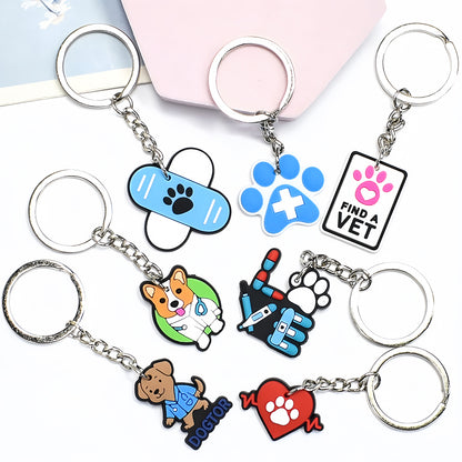 Durable Medical PVC Keychains Bundle ([7] Pcs) | 3D Healthcare Charms close-up detail image for bags and keys