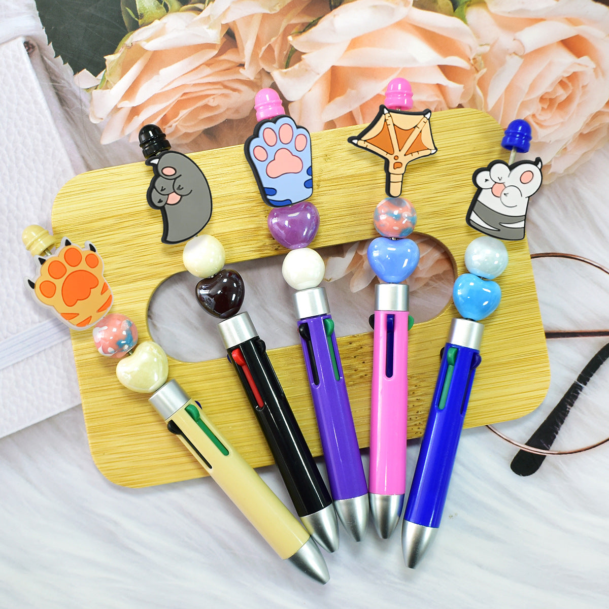 Cute Cat Paw Bead Charms Set – Soft Cartoon Animal DIY Jewelry & Pen Accessories close-up detail image for DIY pens and crafts