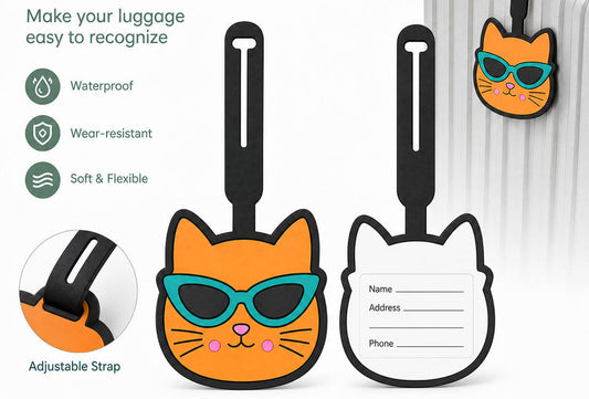 Cartoon cat PVC luggage tag set with orange and white tags