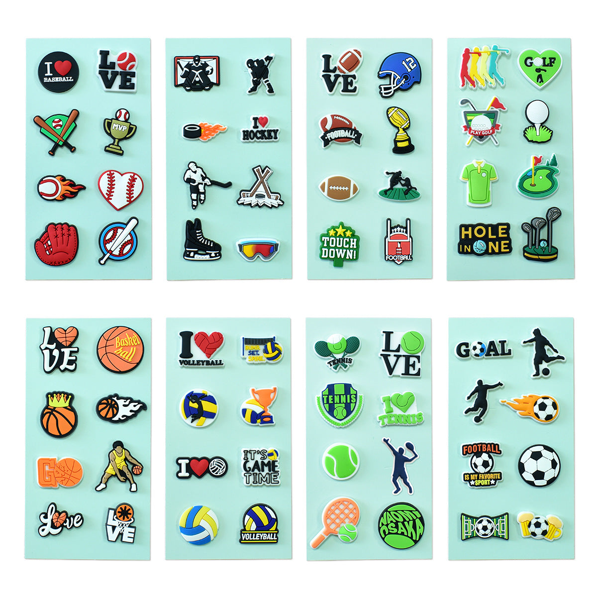 Sports PVC Shoe Charms Set for Football and Baseball Clog Shoes size or group view for clog shoes